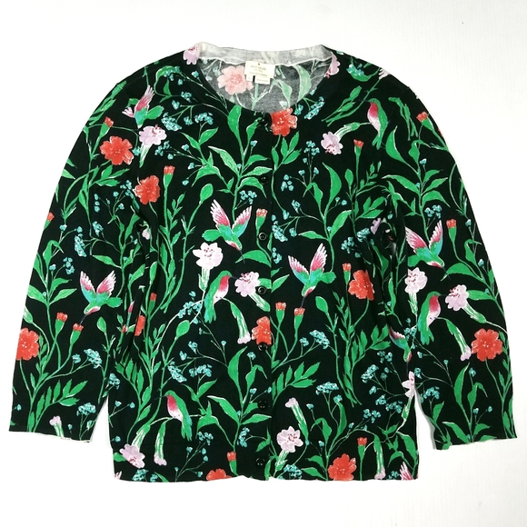 Kate Spade Floral Hummingbird Button Front Knit Cardigan Sweater - Picture 2 of 7